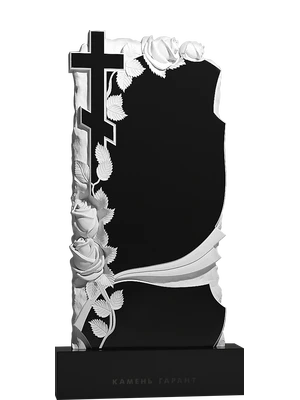 Православный памятник из черного гранита с розами